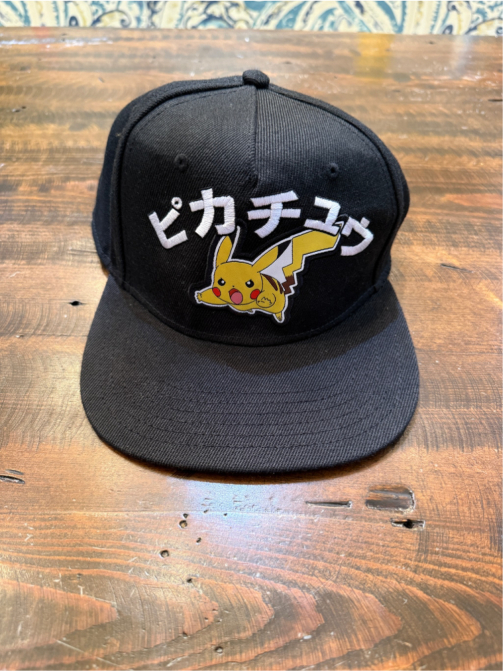 Men's Pokemon Black Pikachu Japanese Text Snapback Cap One Size